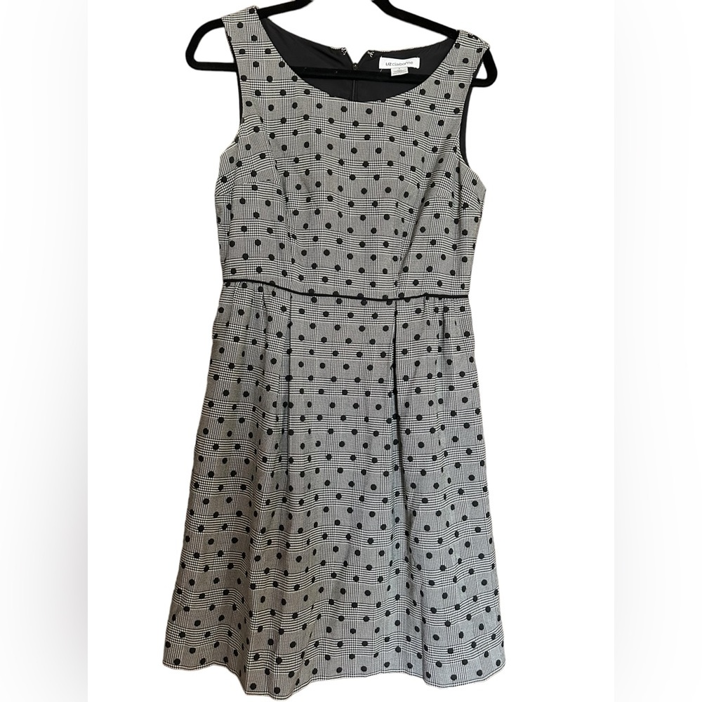 Liz Claiborne Size 6 Black and Gray Plaid Polka dot Sheath Dress